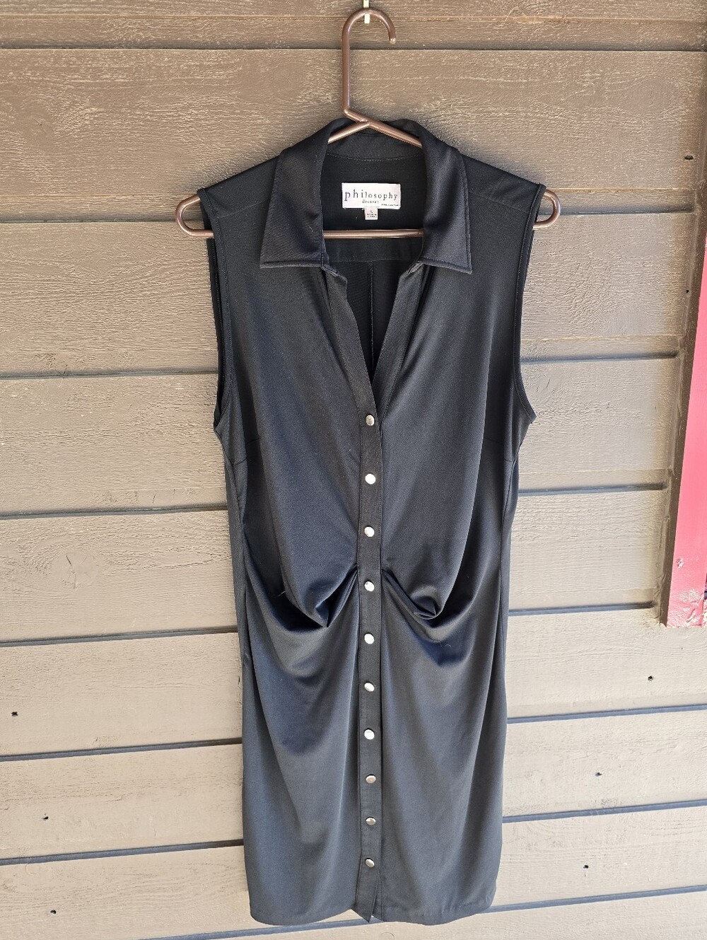 Philosophy Dresses Black Sleeveless Ruched Button Front Shirt Dress Size L